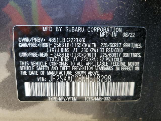 2022 SUBARU FORESTER JF2SKACC8NH518298