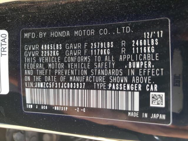 2018 HONDA CLARITY TO - JHMZC5F31JC003937