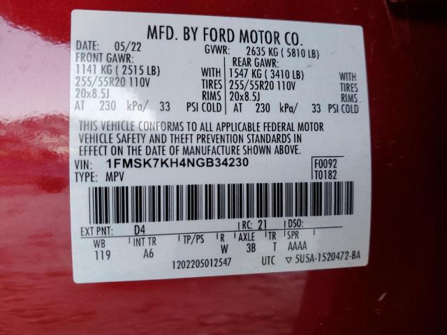 VIN 1FMSK7KH4NGB34230 2022 Ford Explorer, St-Line no.13