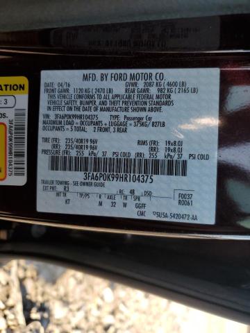 VIN 3FA6P0K99HR104375 2017 Ford Fusion, Titanium no.12