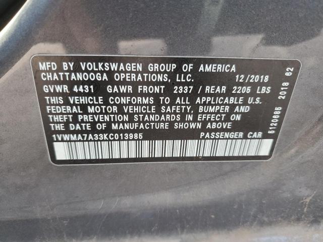 2019 VOLKSWAGEN PASSAT SE - 1VWMA7A33KC013985