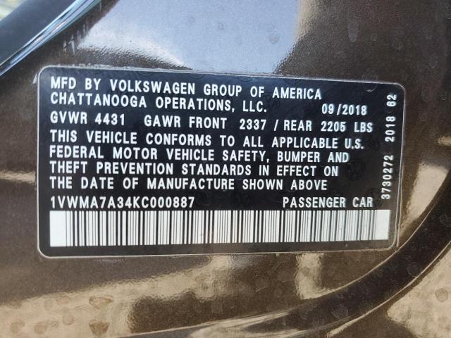 2019 VOLKSWAGEN PASSAT SE - 1VWMA7A34KC000887