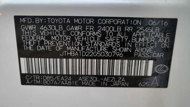 VIN JTHBA1D22G5030796 2016 Lexus IS, 200T no.10