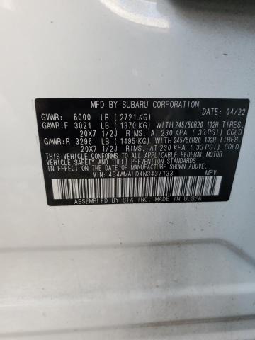 2022 SUBARU ASCENT LIM - 4S4WMALD4N3437133