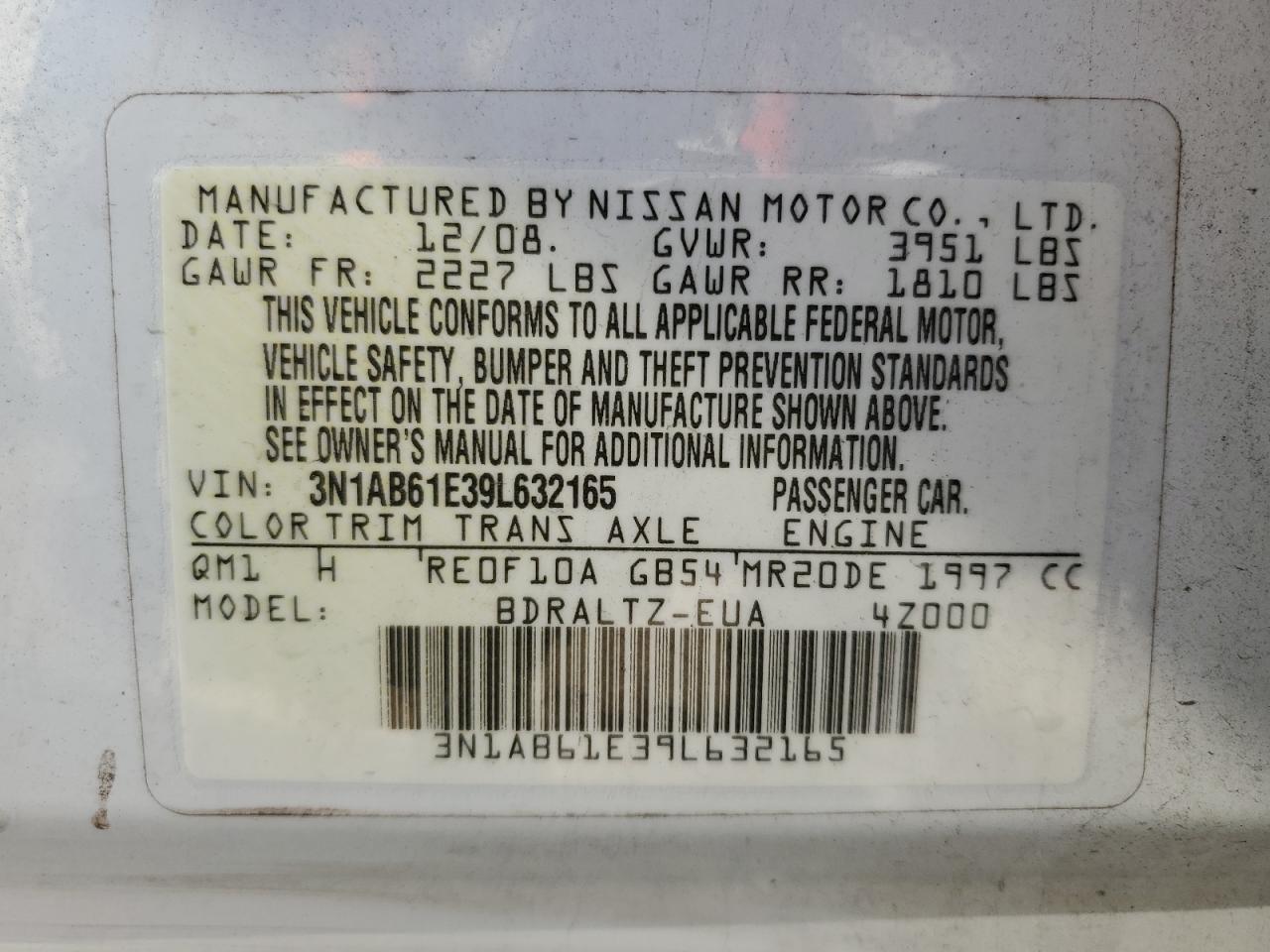 Lot #2960131123 2009 NISSAN SENTRA 2.0