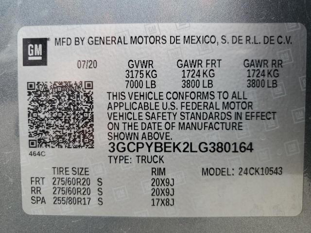 2020 CHEVROLET SILVERADO - 3GCPYBEK2LG380164