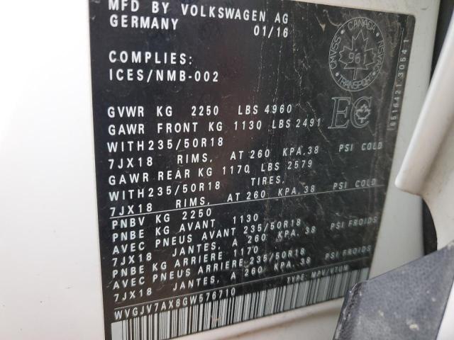 2016 VOLKSWAGEN TIGUAN COM WVGJV7AX8GW576710