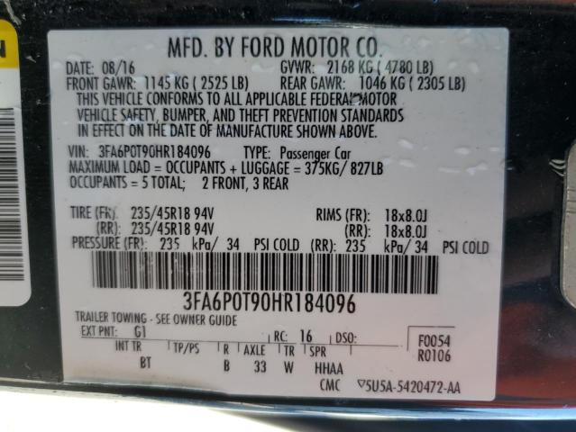 2017 FORD FUSION SE - 3FA6P0T90HR184096