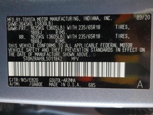 VIN 5TDHZRAH9LS011842 2020 Toyota Highlander, Xle no.13