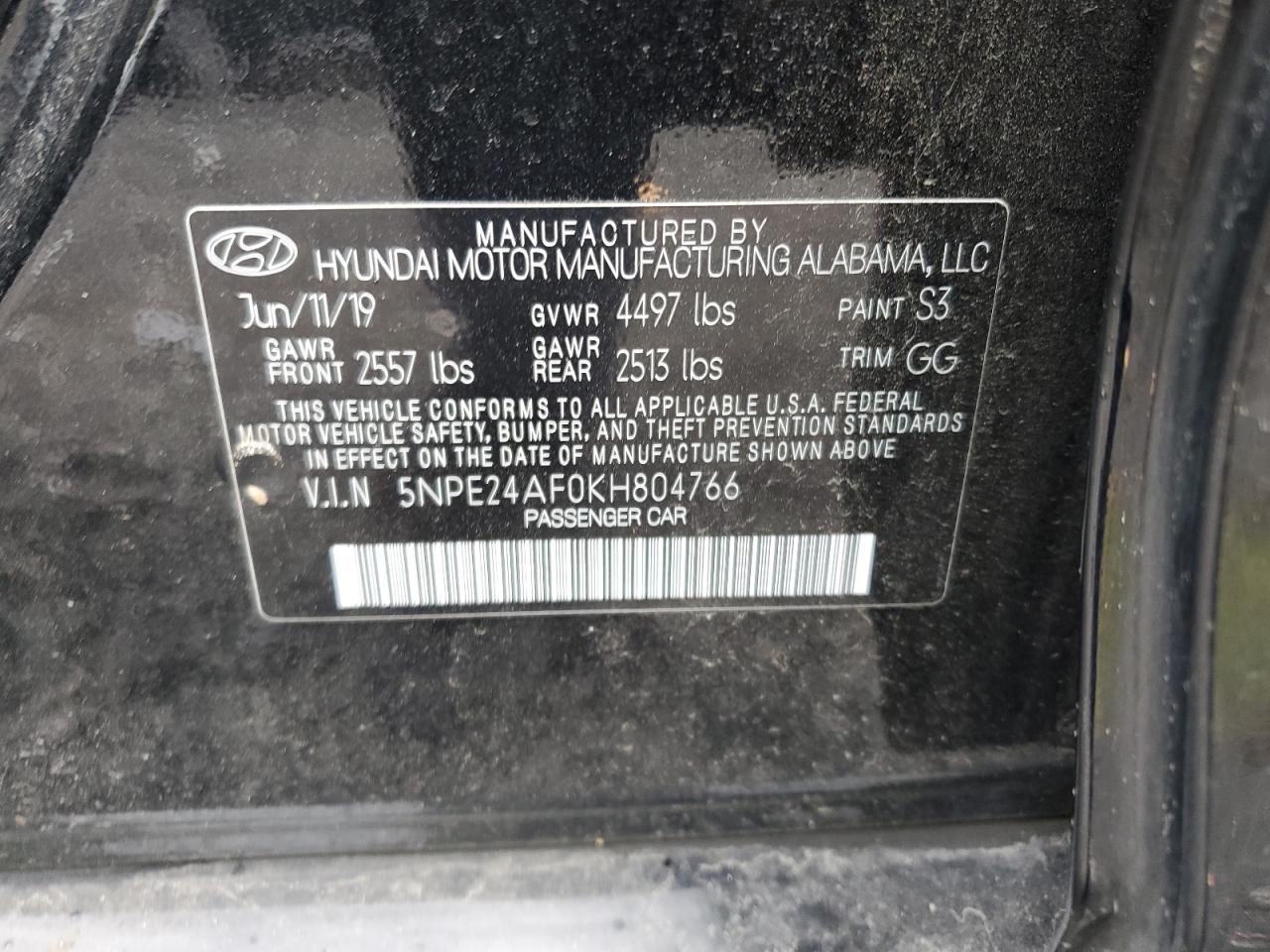 Lot #2979473811 2019 HYUNDAI SONATA SE