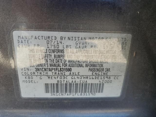 VIN 3N1CN7AP1FL831590 2015 Nissan Versa, S no.12