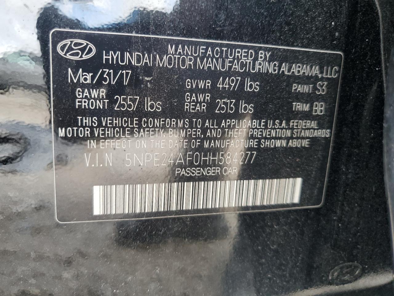 Lot #3028547918 2017 HYUNDAI SONATA SE