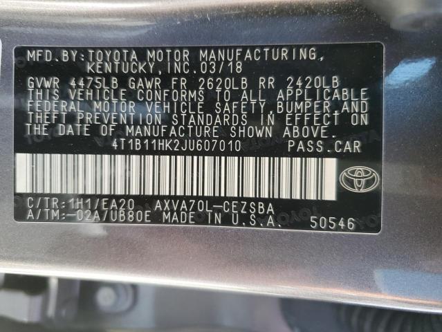 VIN 4T1B11HK2JU607010 2018 Toyota Camry, L no.13