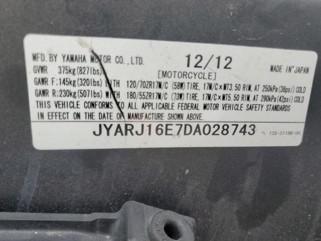 2013 YAMAHA YZFR6 JYARJ16E7DA028743