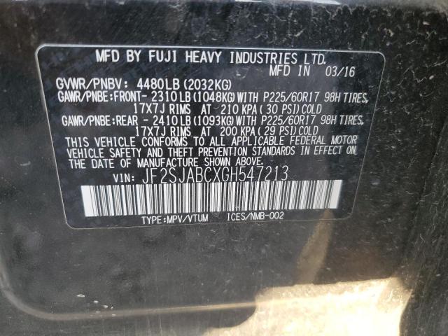 2016 SUBARU FORESTER 2 - JF2SJABCXGH547213