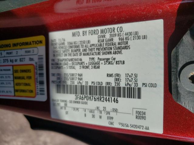 2017 FORD FUSION SE - 3FA6P0H76HR244146