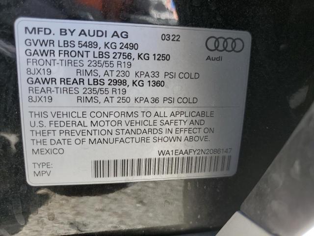 VIN WA1EAAFY2N2086147 2022 AUDI Q5 no.12