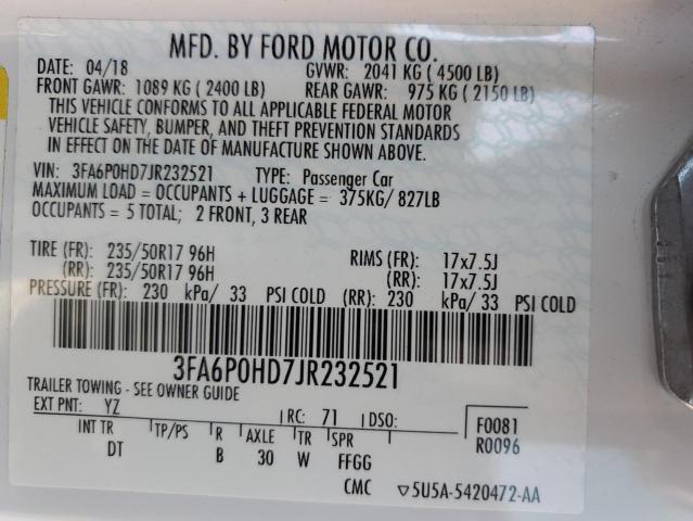 2018 FORD FUSION SE - 3FA6P0HD7JR232521