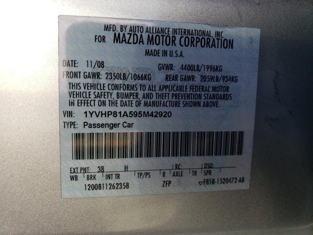 Lot #2935638854 2009 MAZDA 6 I