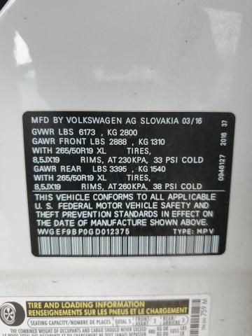 2016 VOLKSWAGEN TOUAREG SP - WVGEF9BP0GD012375