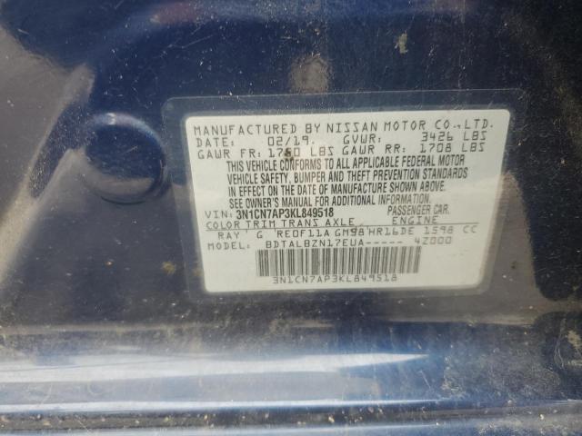 VIN 3N1CN7AP3KL849518 2019 Nissan Versa, S no.12