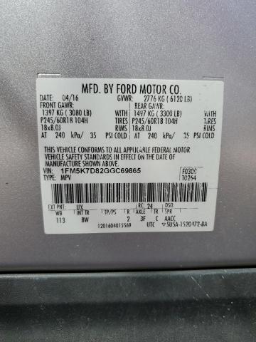 VIN 1FM5K7D82GGC69865 2016 Ford Explorer, Xlt no.14