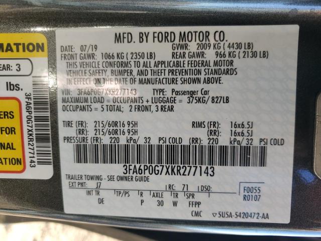 2019 FORD FUSION S - 3FA6P0G7XKR277143