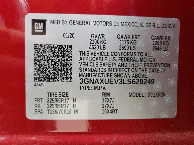2020 CHEVROLET EQUINOX LT - 3GNAXUEV3LS629249