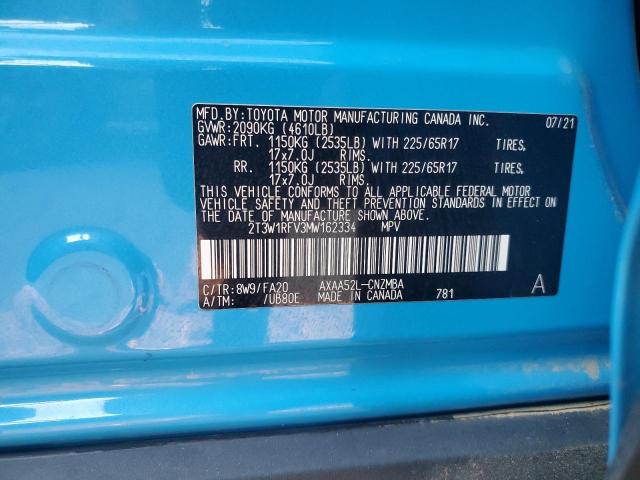 2021 TOYOTA RAV 4 2T3W1RFV3MW162334