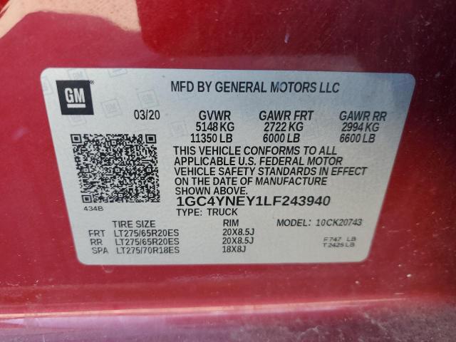2020 CHEVROLET SILVERADO - 1GC4YNEY1LF243940
