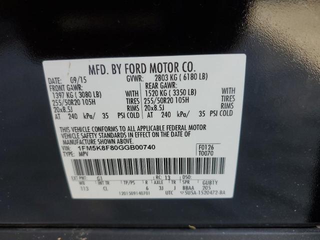 VIN 1FM5K8F80GGB00740 2016 Ford Explorer, Limited no.13