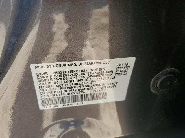 2019 HONDA PILOT ELIT - 5FNYF6H03KB090757