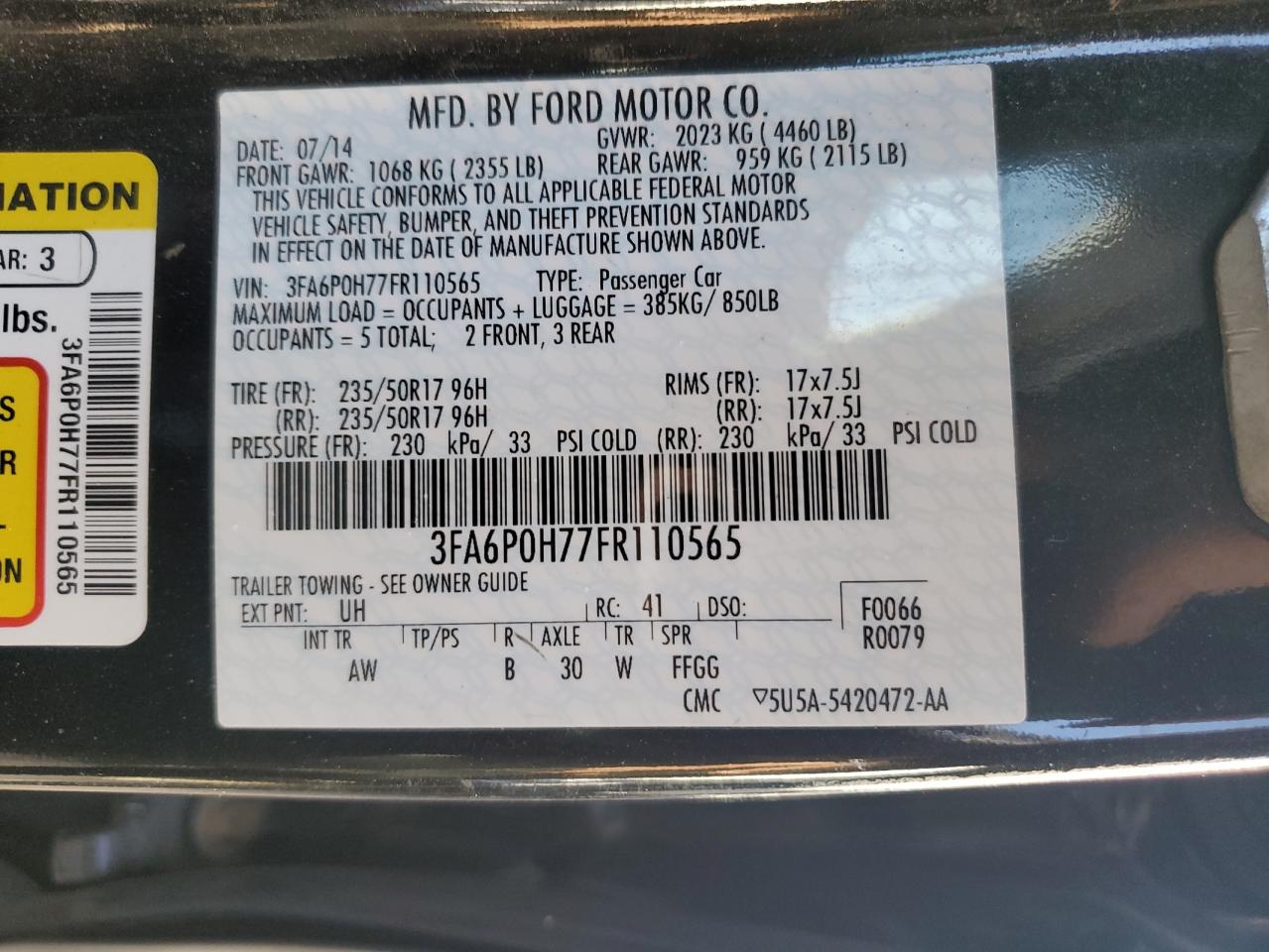 Lot #2991671987 2015 FORD FUSION SE