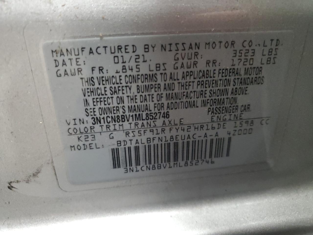 Lot #2986908865 2021 NISSAN VERSA S