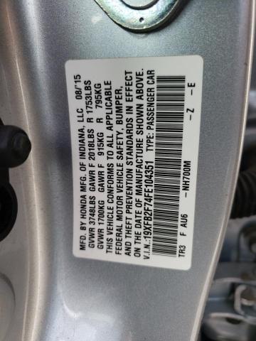 VIN 19XFB2F74FE104351 2015 Honda Civic, SE no.12