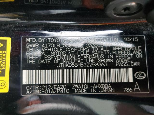 VIN JTHKD5BH5G2258363 2016 LEXUS CT 200 no.13