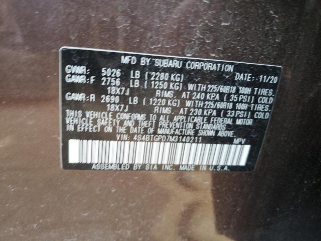 2021 SUBARU OUTBACK TO - 4S4BTGPD7M3140211