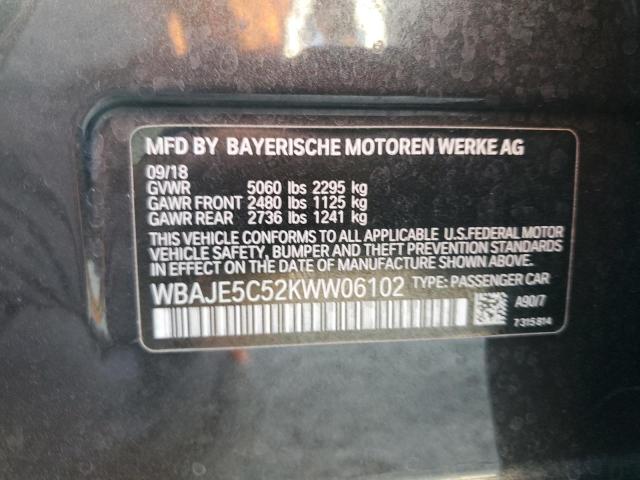 VIN WBAJE5C52KWW06102 2019 BMW 5 Series, 540 I no.12