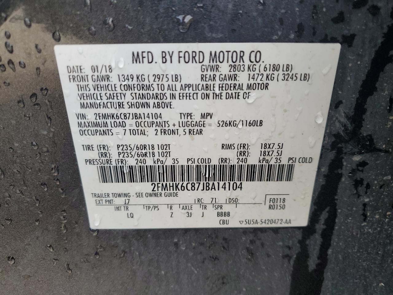 Lot #2938411651 2018 FORD FLEX SEL