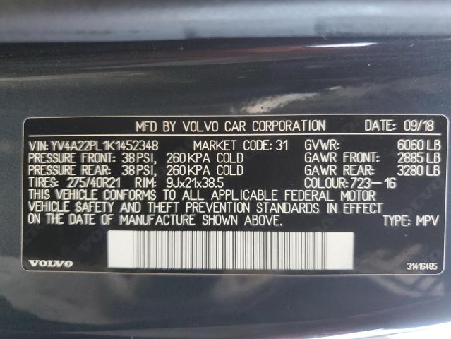 VIN YV4A22PL1K1452348 2019 Volvo XC90, T6 Inscription no.13