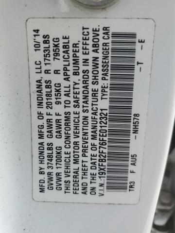 2015 HONDA CIVIC SE - 19XFB2F76FE012321