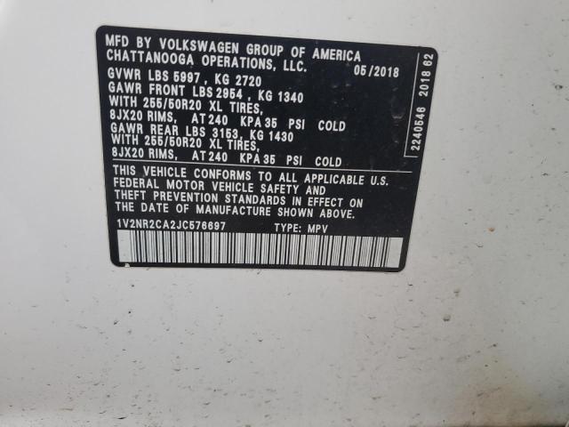 2018 VOLKSWAGEN ATLAS 1V2NR2CA2JC576697