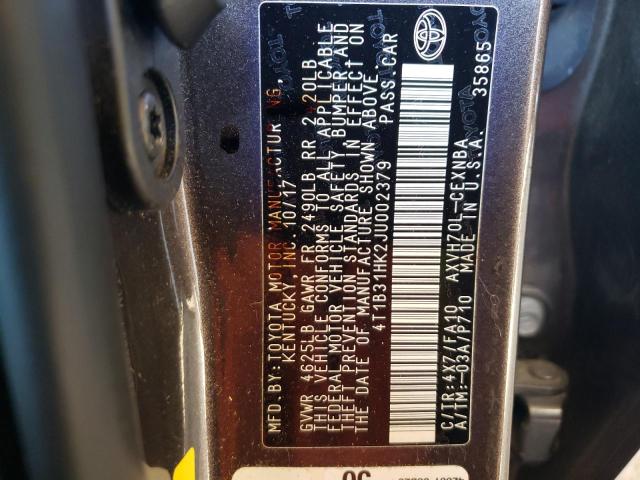 VIN 4T1B31HK2JU002379 2018 Toyota Camry, LE no.13