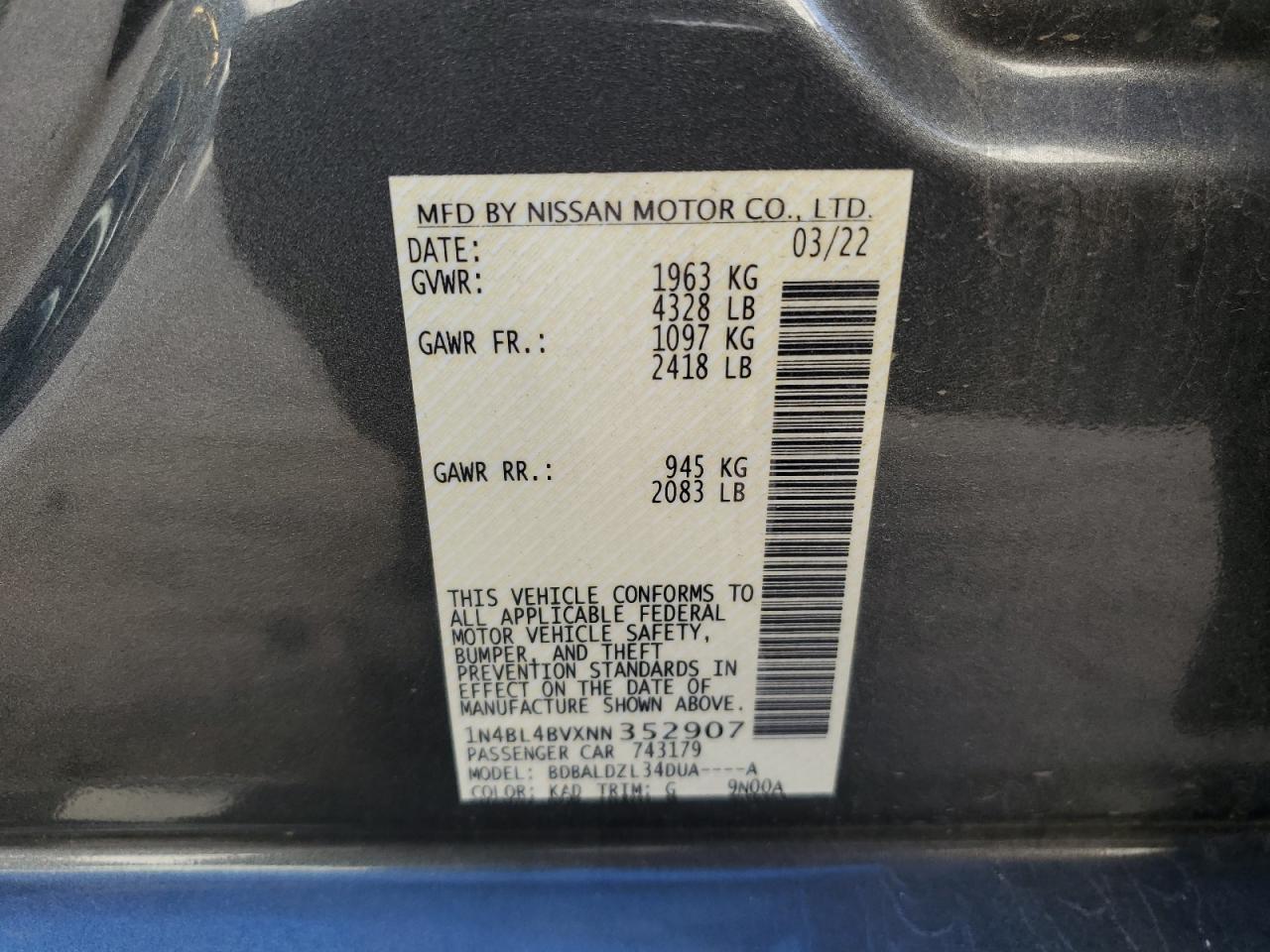 Lot #3024685571 2022 NISSAN ALTIMA S