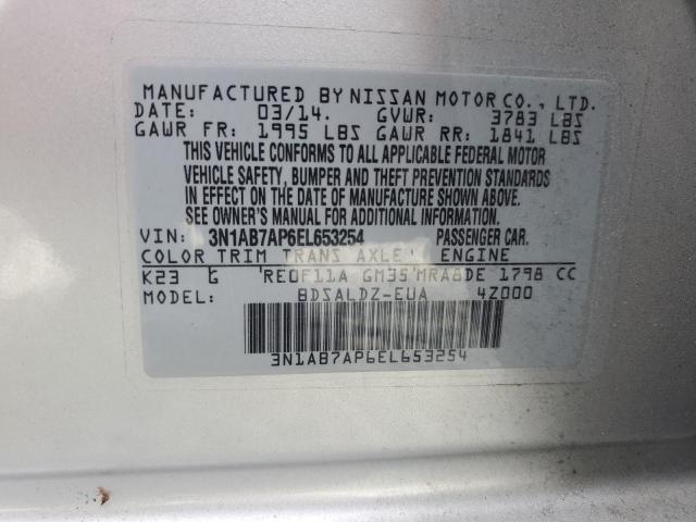 VIN 3N1AB7AP6EL653254 2014 Nissan Sentra, S no.12