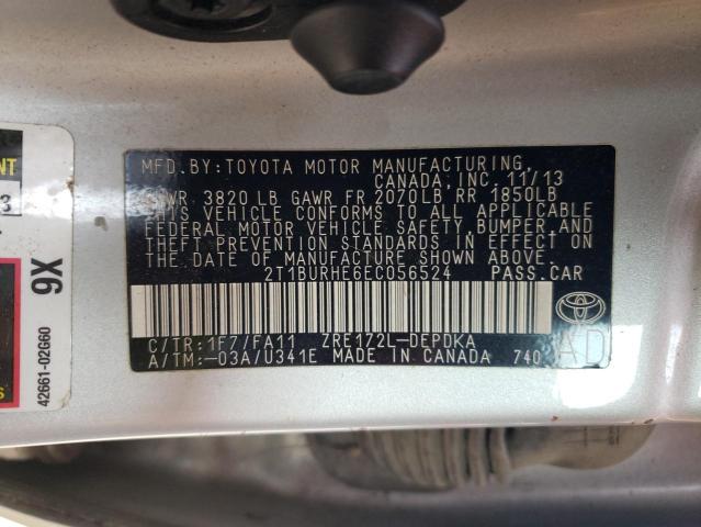 VIN 2T1BURHE6EC056524 2014 Toyota Corolla, L no.12