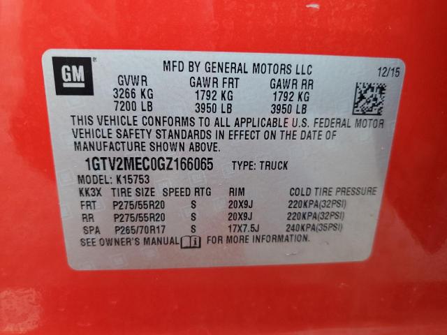 VIN 1GTV2MEC0GZ166065 2016 GMC Sierra, K1500 Sle no.12