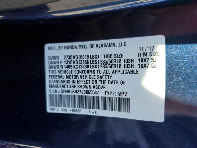 2018 HONDA ODYSSEY TO - 5FNRL6H87JB065507