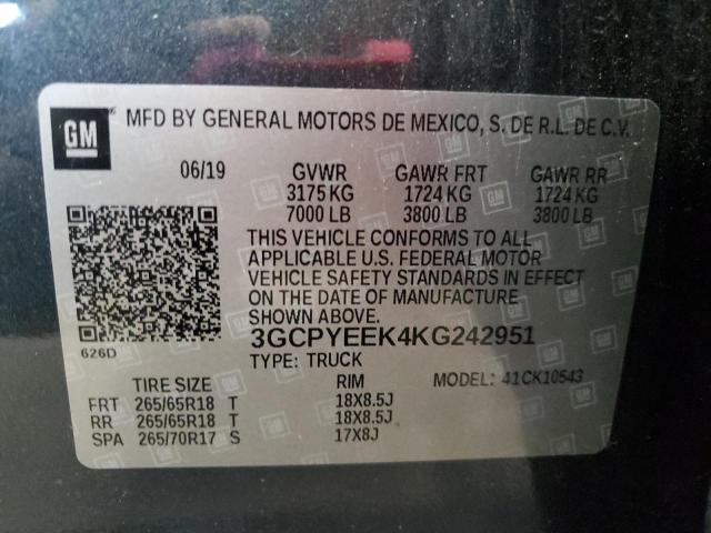 VIN 3GCPYEEK4KG242951 2019 Chevrolet Silverado, K15... no.13