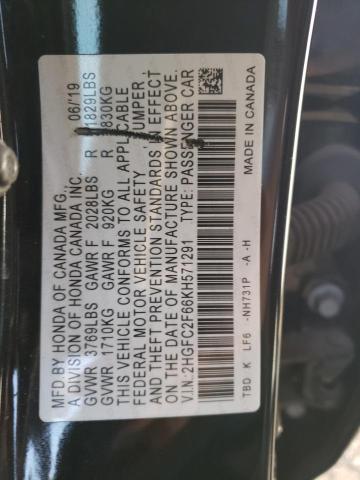 VIN 2HGFC2F66KH571291 2019 HONDA CIVIC no.13